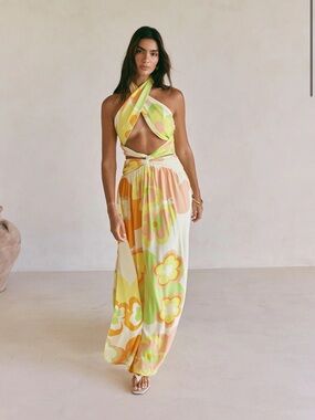 Sabo Skirt Yellow Green Orange Floral Maxi Dress